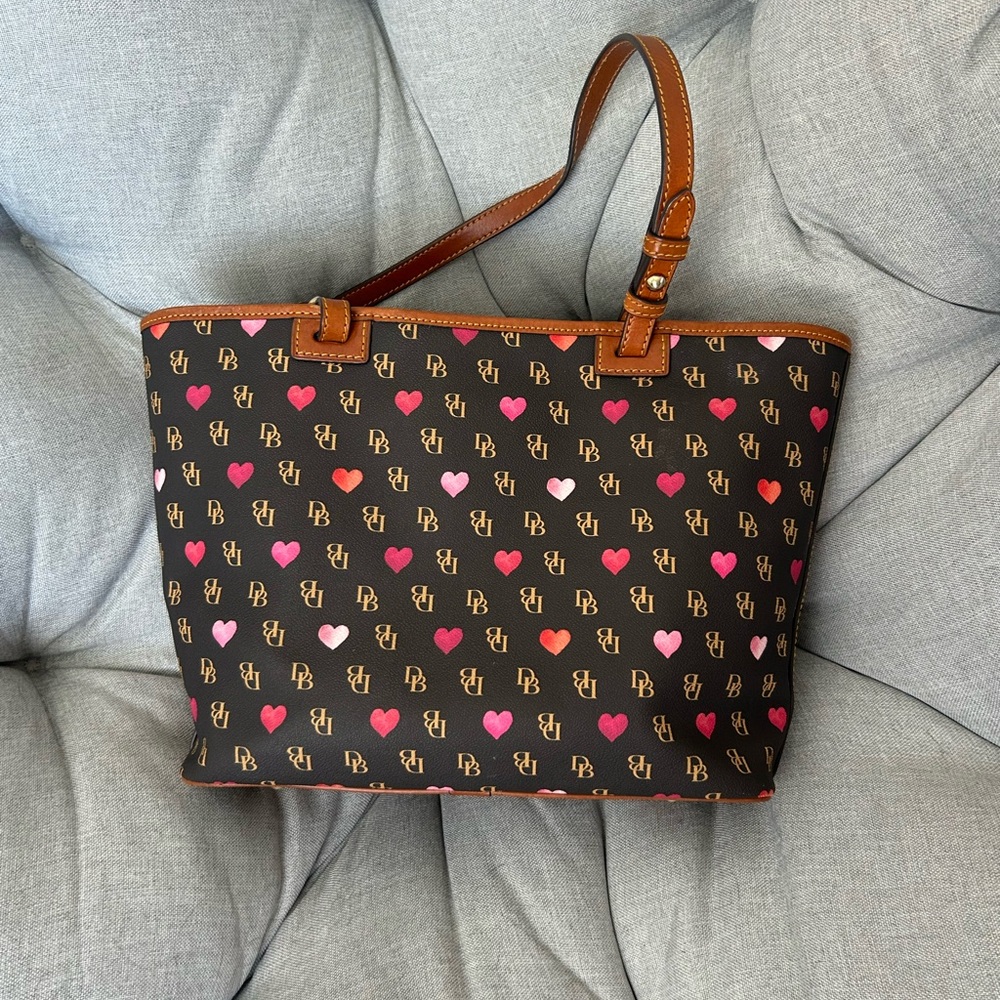 Dooney & Bourke Black Tote with Pink and Red Hearts - Picture 3 of 6